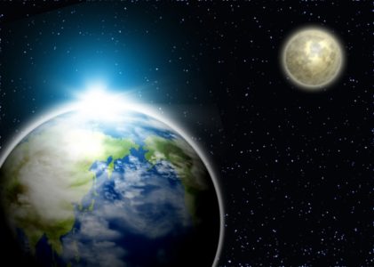 地球と太陽と月の画像